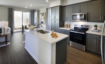 A kitchen with a large island.