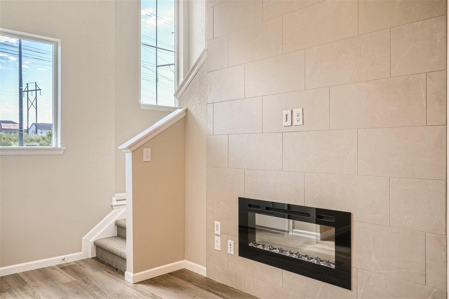 A fireplace in a room.