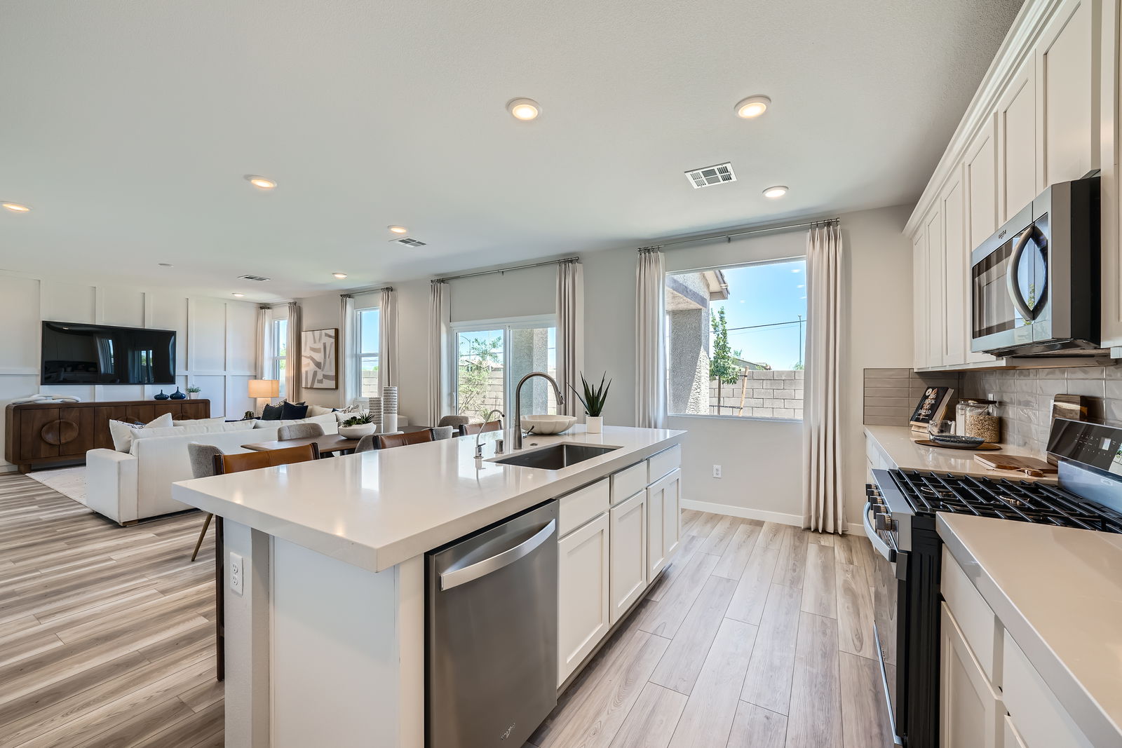 A kitchen with a large island.