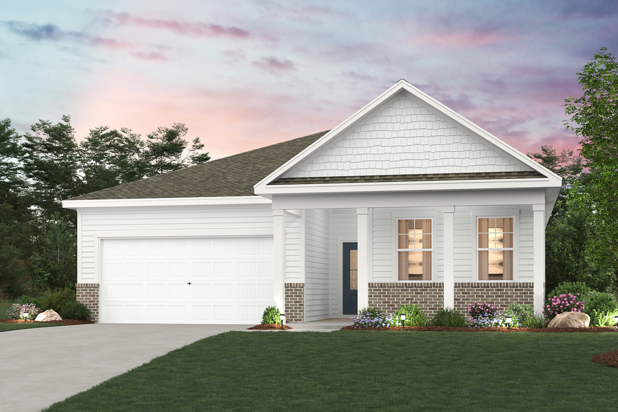 A white house with a lawn with American Gothic House in the background.