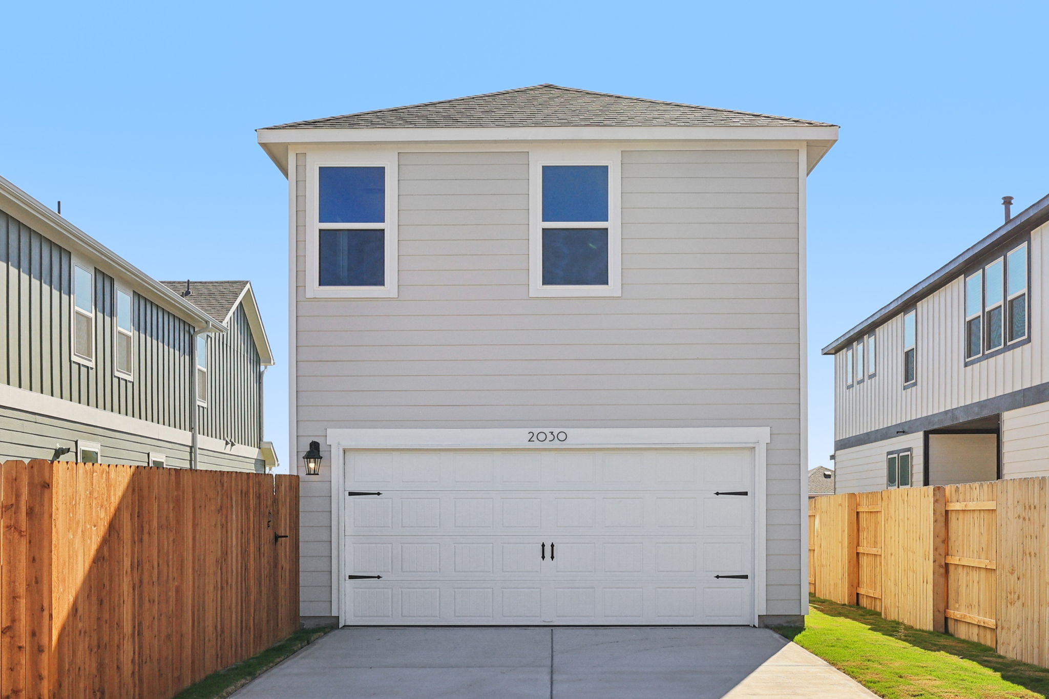 A garage with a white garage.