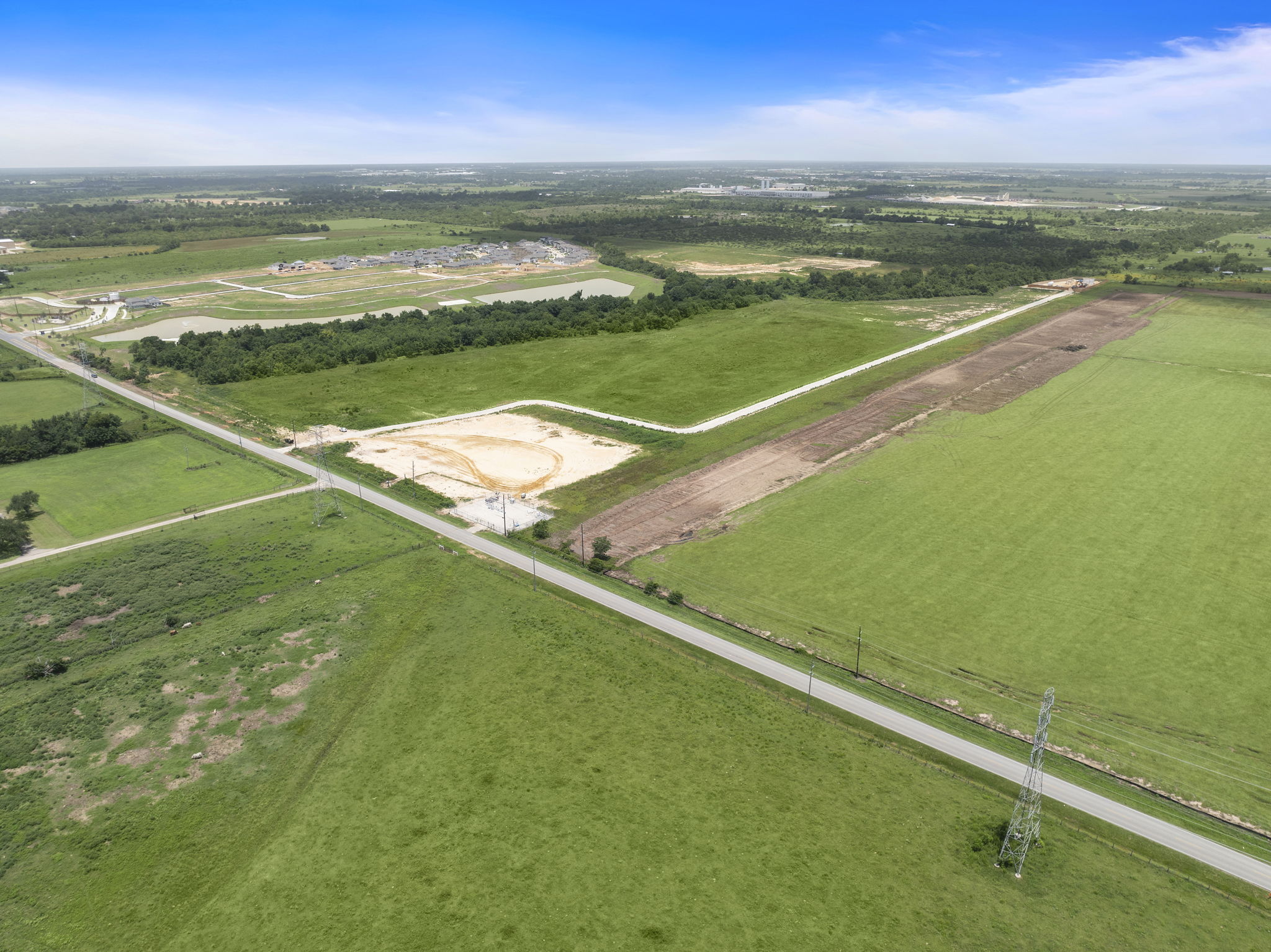 A large green field.