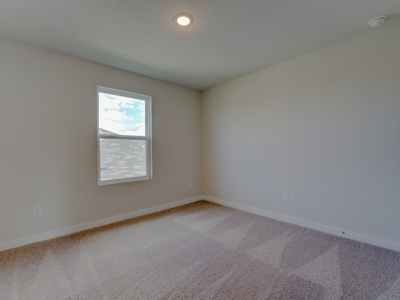A room with a carpet and a window.