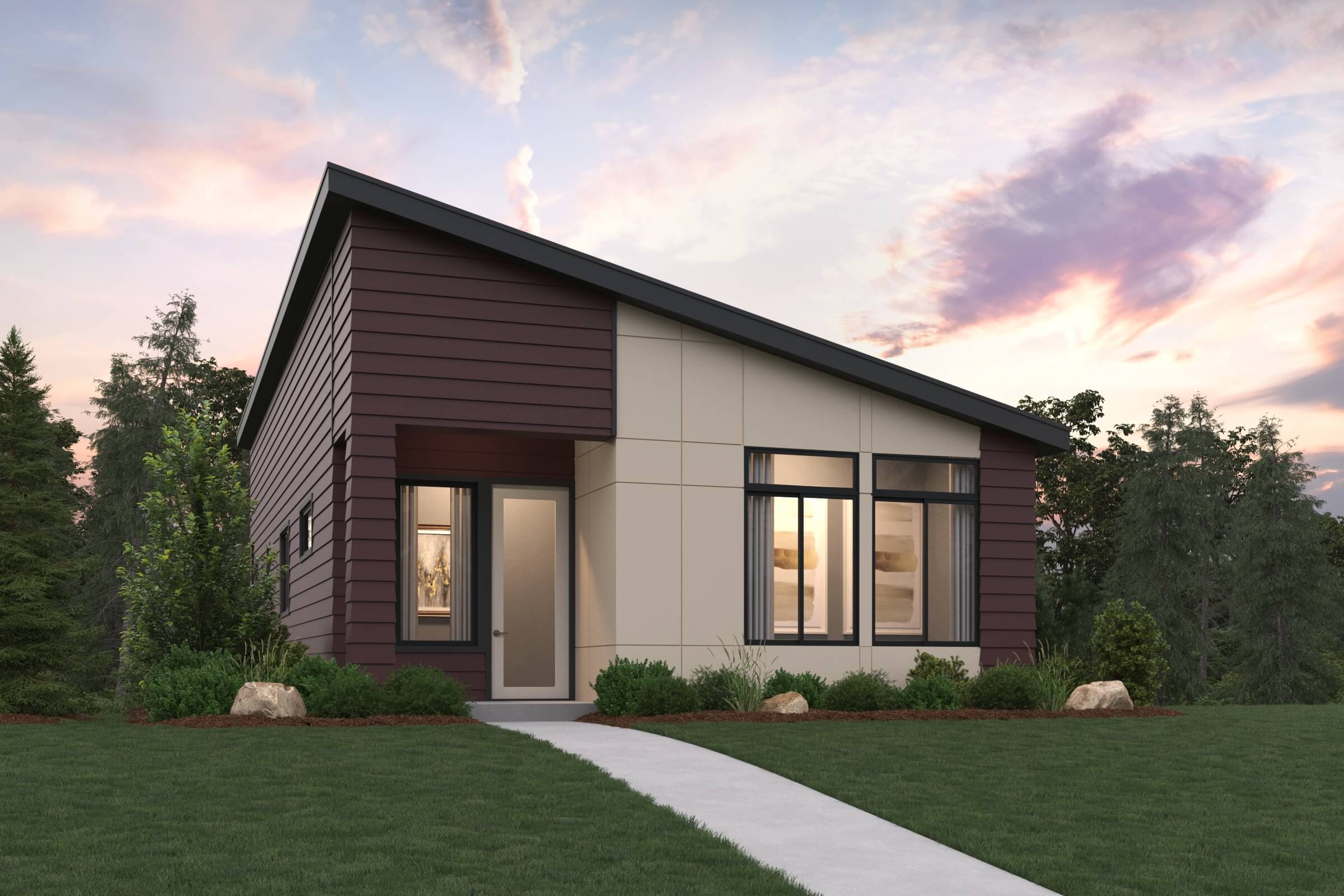 A house with a lawn and trees.